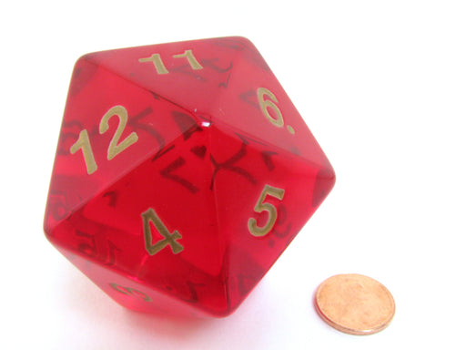 55mm Jumbo 20-Sided D20 Countdown Dice - Transparent Ruby Gold