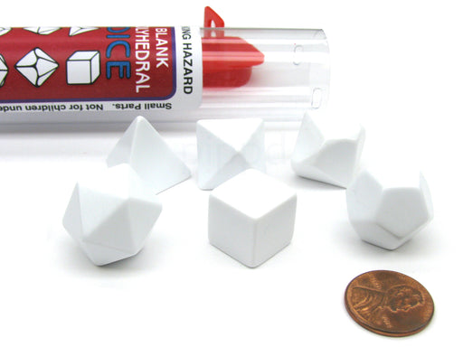 Polyhedral RPG 6-Dice Set ~14 to 19mm Tall - Blank White