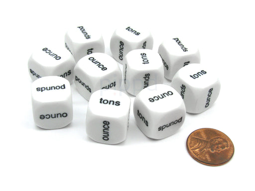 Pack of 10 16mm Educational Math Weights Dice - ounce pounds tons