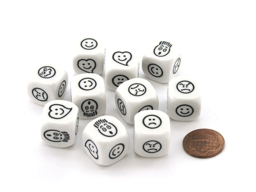 10 D6 Smiley Face Emotions Dice - Happy, Sad, Surprised, Anger, Love, Confusion