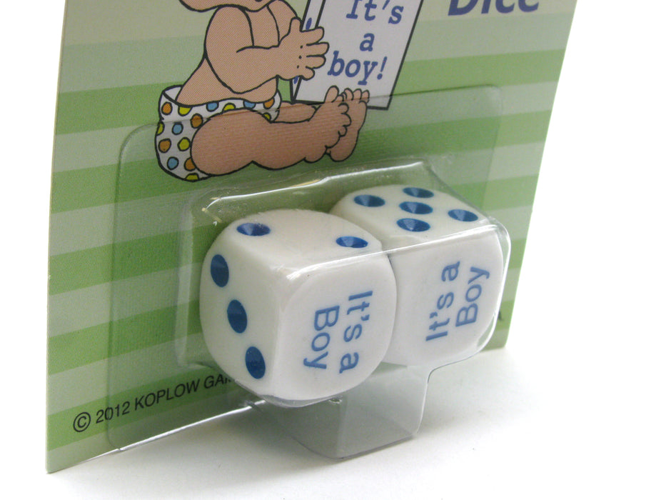 Set of 2 D6 We're Having a Baby It's a Boy Dice - White with Blue Pips