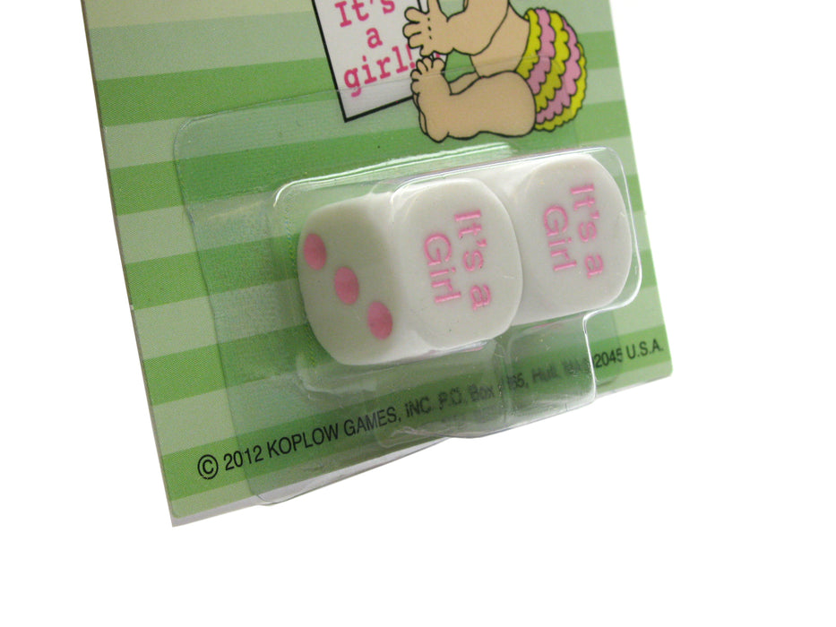 Set of 2 D6 We're Having a Baby It's a Girl Dice - White with Pink Pips