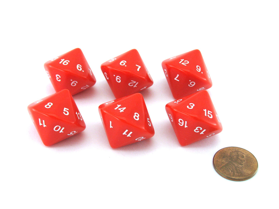Pack of 6 D16 Koplow Games 16 Sided 20mm Opaque Dice - Red