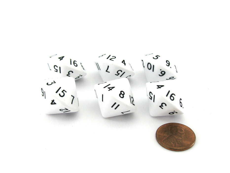 Pack of 6 D16 Koplow Games 16 Sided 20mm Opaque Dice - White