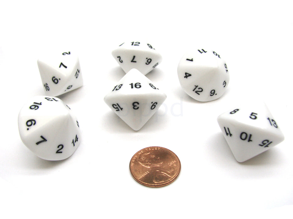 Pack of 6 D16 Koplow Games 16 Sided 20mm Opaque Dice - White