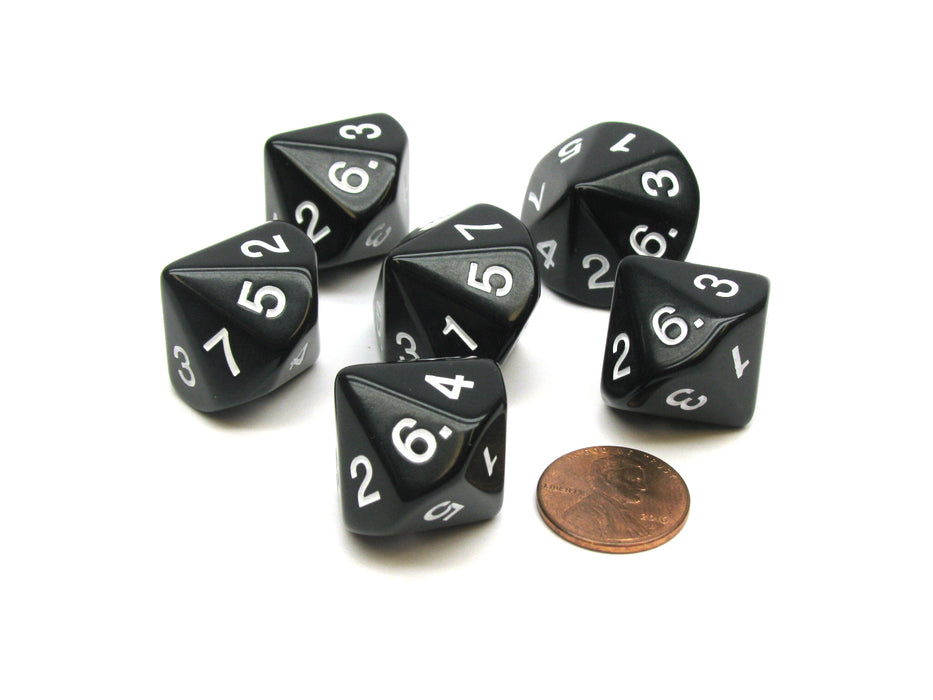 Pack of 6 D7 14-Sided 20mm Numbered 1 to 7 Twice Dice - Black with White