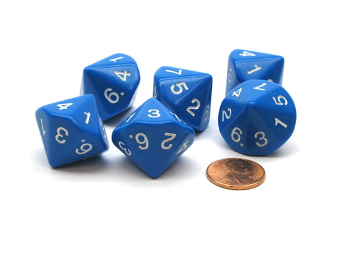 Pack of 6 D7 14-Sided 20mm Numbered 1 to 7 Twice Dice - Blue with White Numbers