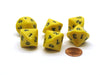 Pack of 6 D7 14-Sided 20mm Numbered 1 to 7 Twice Dice - Yellow with Black