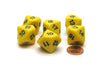 Pack of 6 D10 20mm Numbered 10 to 19 Dice - Yellow with Black