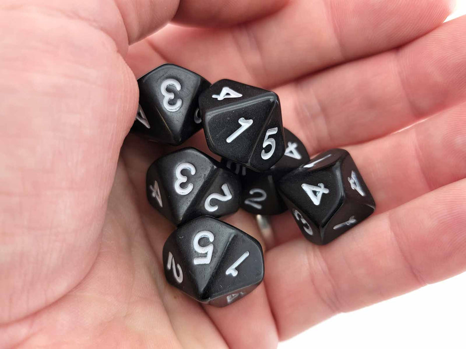 Pack of 6 20mm 10-Sided D5 Numbered 1 to 5 Twice Dice - Black with White