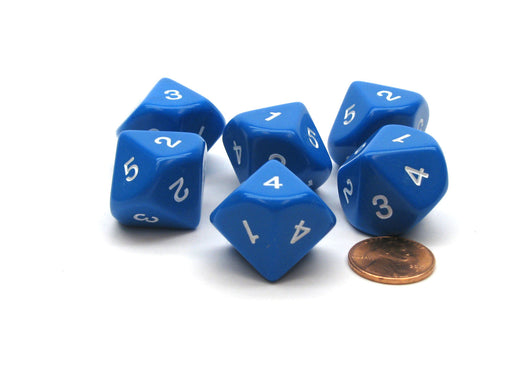 Pack of 6 20mm 10-Sided D5 Numbered 1 to 5 Twice Dice - Blue with White Numbers