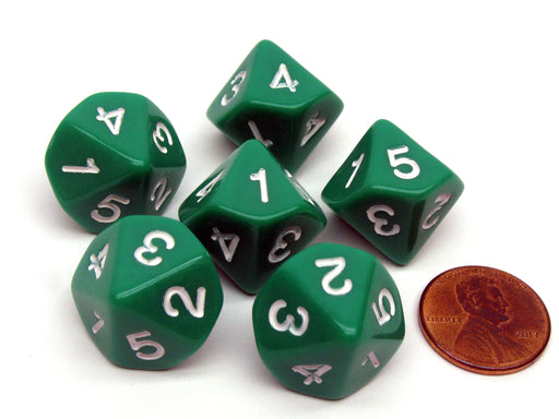 Pack of 6 16mm 10-Sided D5 Numbered 1 to 5 Twice Dice - Green with White
