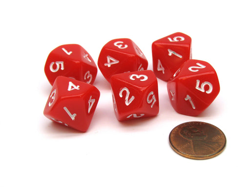 Pack of 6 16mm 10-Sided D5 Numbered 1 to 5 Twice Dice - Red with White