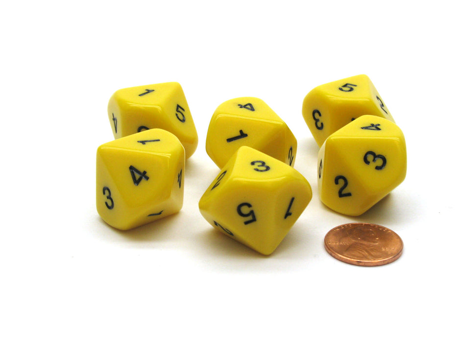 Pack of 6 20mm 10-Sided D5 Numbered 1 to 5 Twice Dice - Yellow with Black