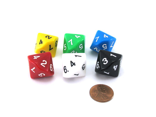 Pack of 6 D7 14-Sided 20mm Numbered 1 to 7 Twice Dice - Assorted Colors
