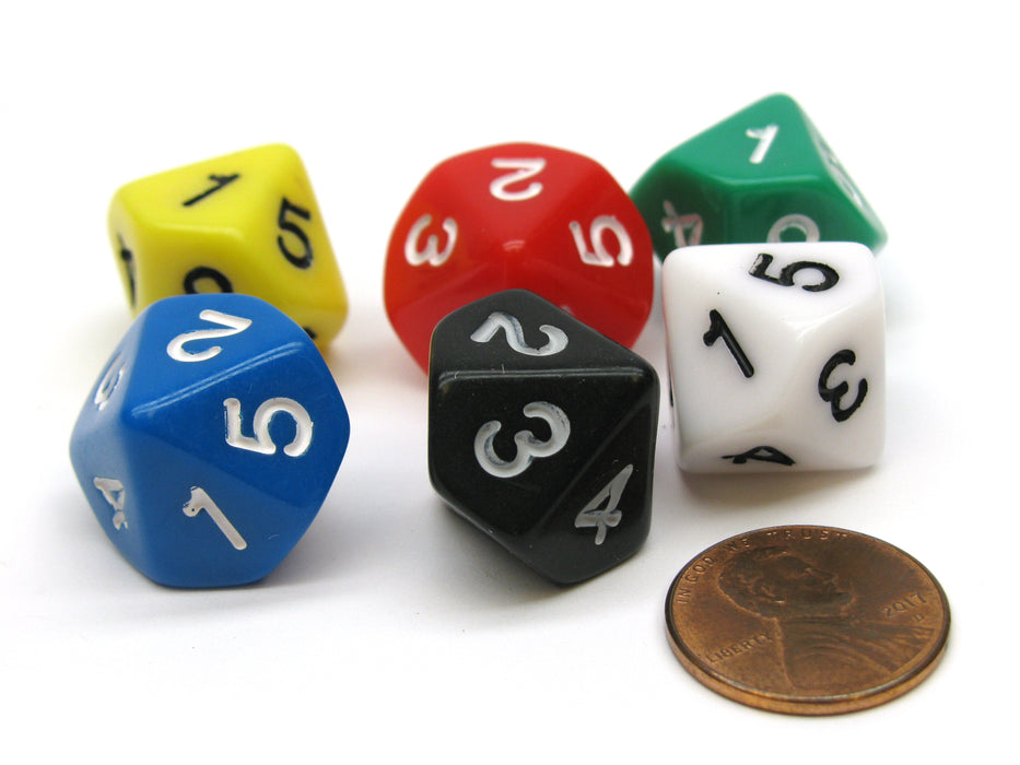 Pack of 6 15mm 10-Sided D5 Numbered 1 to 5 Twice Dice - 6 Colors