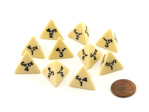 Pack of 10 D4 18mm Opaque Dice - Ivory with Black numbers
