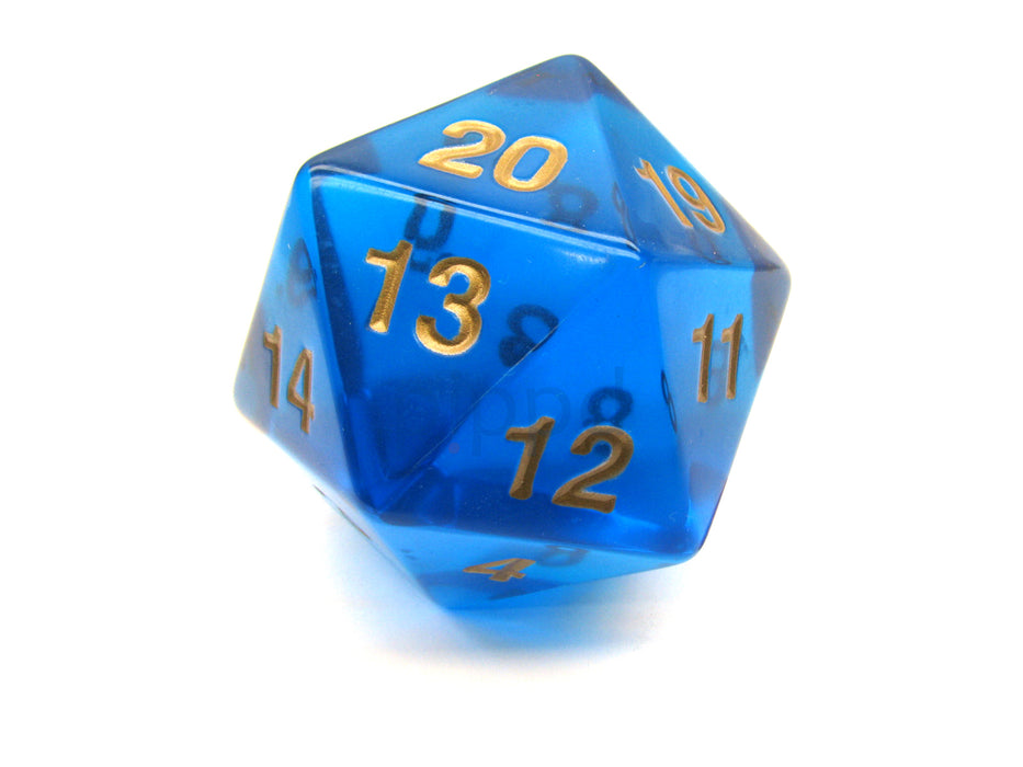 55mm Jumbo 20-Sided D20 Countdown Dice - Transparent Sapphire Gold
