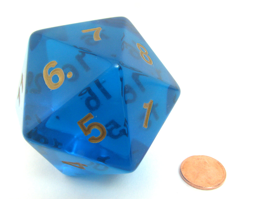 55mm Jumbo 20-Sided D20 Countdown Dice - Transparent Sapphire Gold