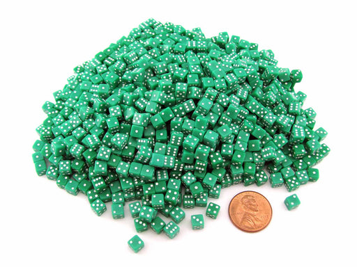 1000 Six Sided D6 5mm .197 Inch Die Small Tiny Mini Miniature Green Dice
