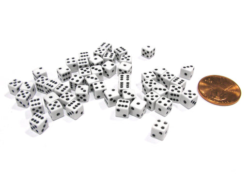 50 Six Sided D6 5mm .197 Inch Die Small Tiny Mini Miniature White Dice