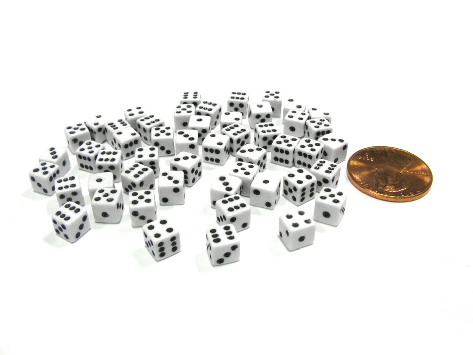 50 Six Sided D6 5mm .197 Inch Die Small Tiny Mini Miniature White Dice