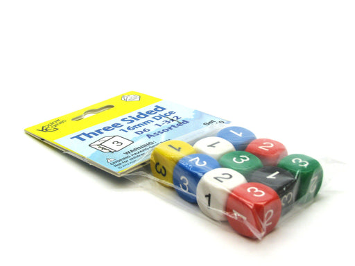 Pack of 10 16mm 6-Sided D3 Numbered 1 to 3 Twice Dice - Assorted Colors