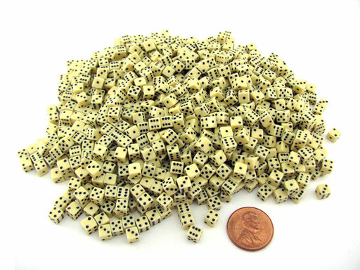 1000 Six Sided D6 5mm .197 Inch Die Small Tiny Mini Miniature Ivory Dice