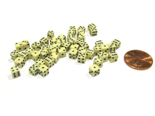 50 Six Sided D6 5mm .197 Inch Die Small Tiny Mini Miniature Ivory Dice