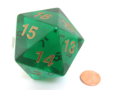 55mm Jumbo 20-Sided D20 Countdown Dice - Transparent Emerald Gold