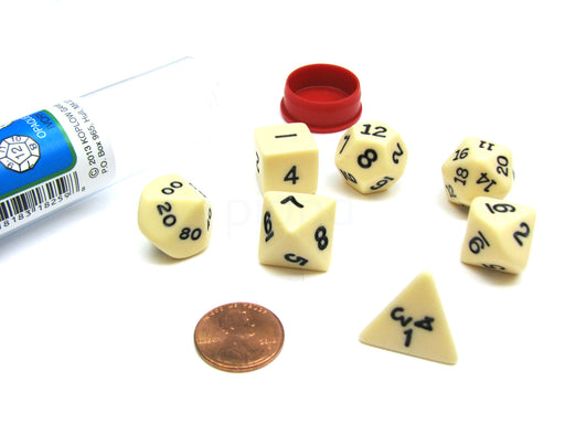 Polyhedral 7-Die Opaque Dice Set - Ivory with Black Numbers
