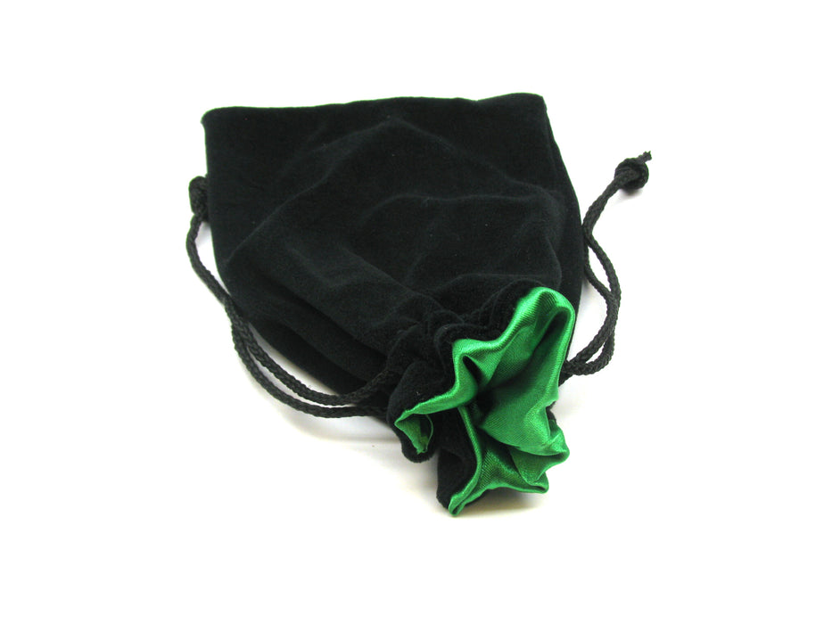 Velvet Dice Bag with Drawstring 5"x8" - Black with Green Interior