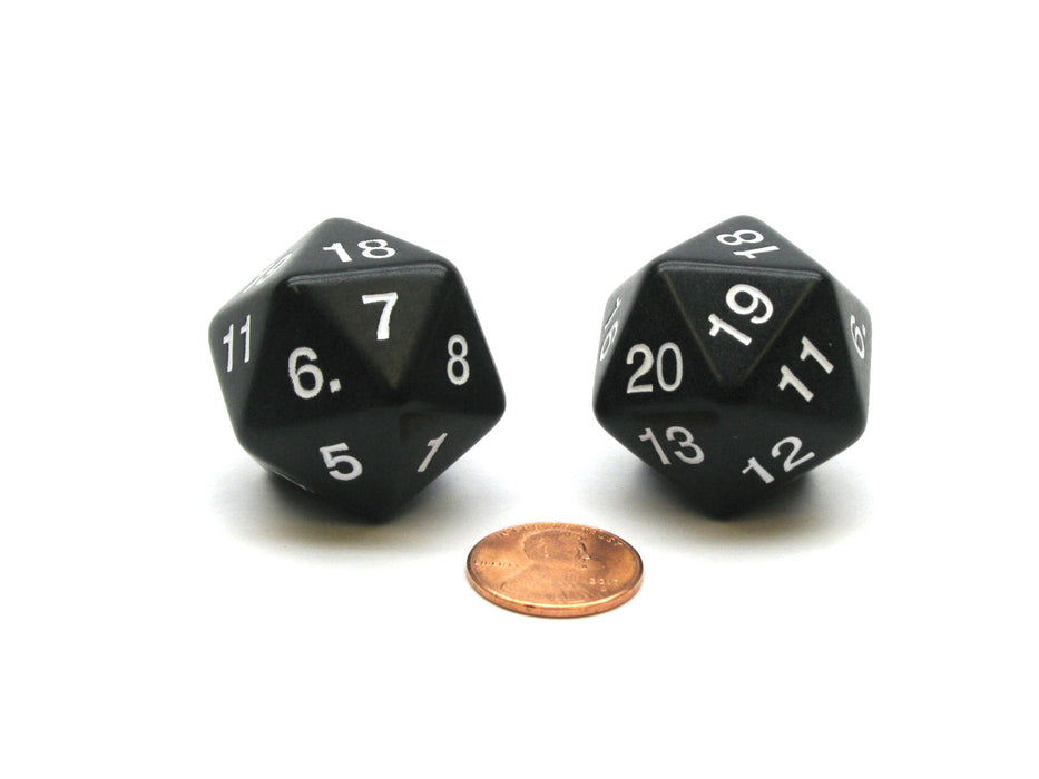 Pack of 2 Large 30mm Countdown D20 Dice - Black with White