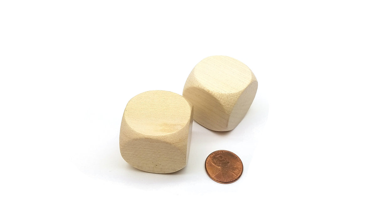 Pack of 2 D6 Large Jumbo 30mm Rounded Blank Wooden Dice - 'Light' Wood