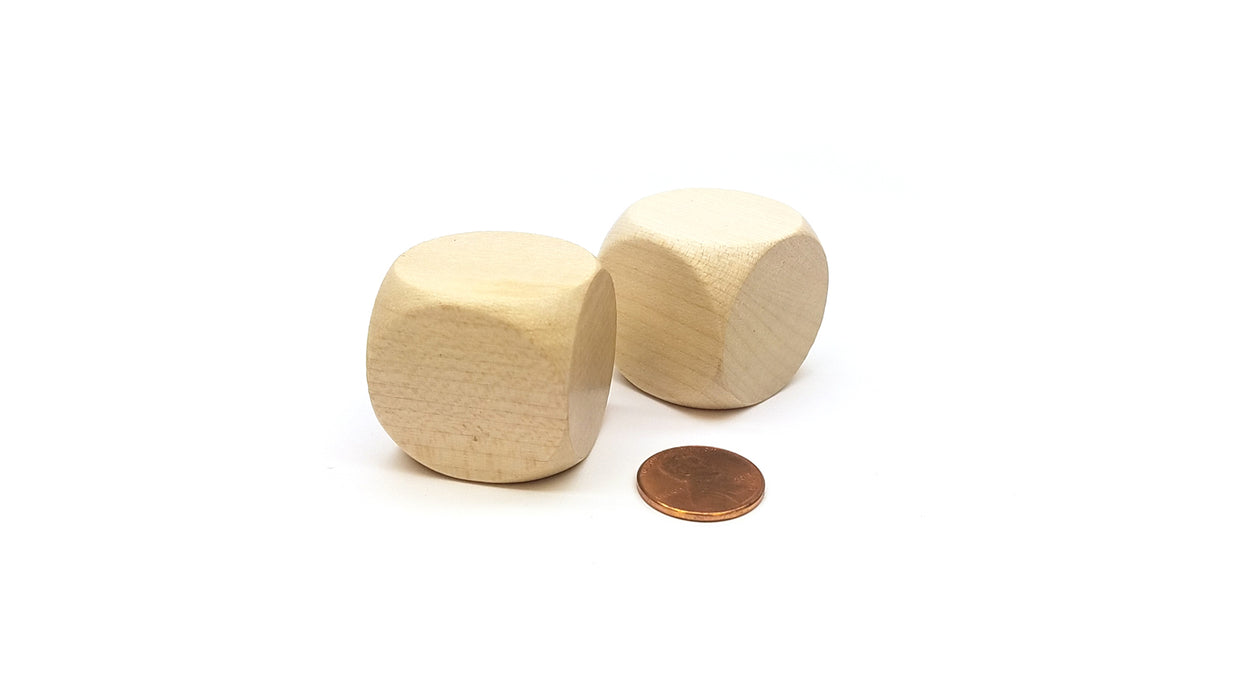 Pack of 2 D6 Large Jumbo 30mm Rounded Blank Wooden Dice - 'Light' Wood