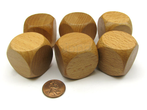 Pack of 6 D6 Large Jumbo 30mm Rounded Blank Wooden Dice - 'Dark' Wood