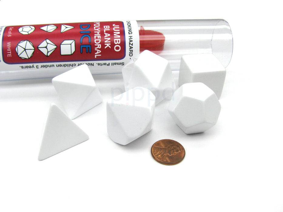 Jumbo Polyhedral RPG 6-Dice Set ~24 to 32mm Tall - Blank White