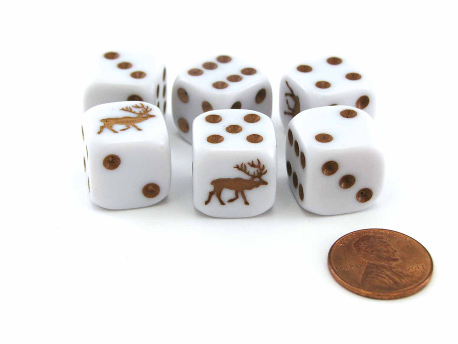 Set of 6 16mm D6 Round Edge Koplow Games Elk Dice - White with Brown