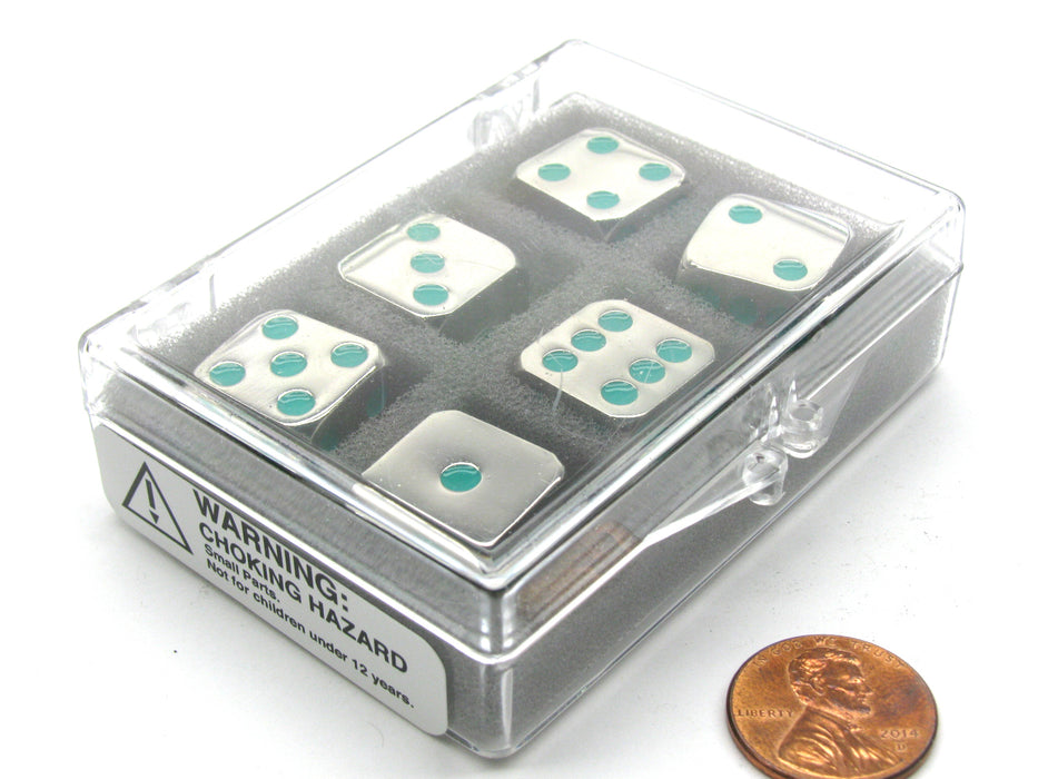 Box of 6 Zinc Metal Alloy D6 15mm Heavy Dice - Green Pips