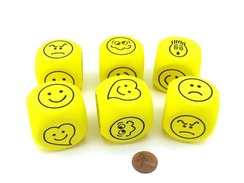 Pack of 6 D6 40mm Rounded Expressions Foam Dice - Yellow with Black