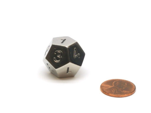 Single 12-Sided D4 20mm Metal Die Numbered 1-4 Three Times - Silver with Black