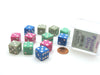 Pack of 12 D6 16mm Pastel Dice in Storage Case - Assorted Colors with White Pips