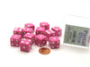 Pack of 12 D6 16mm Pastel Dice in Display Storage Case - Pink with White