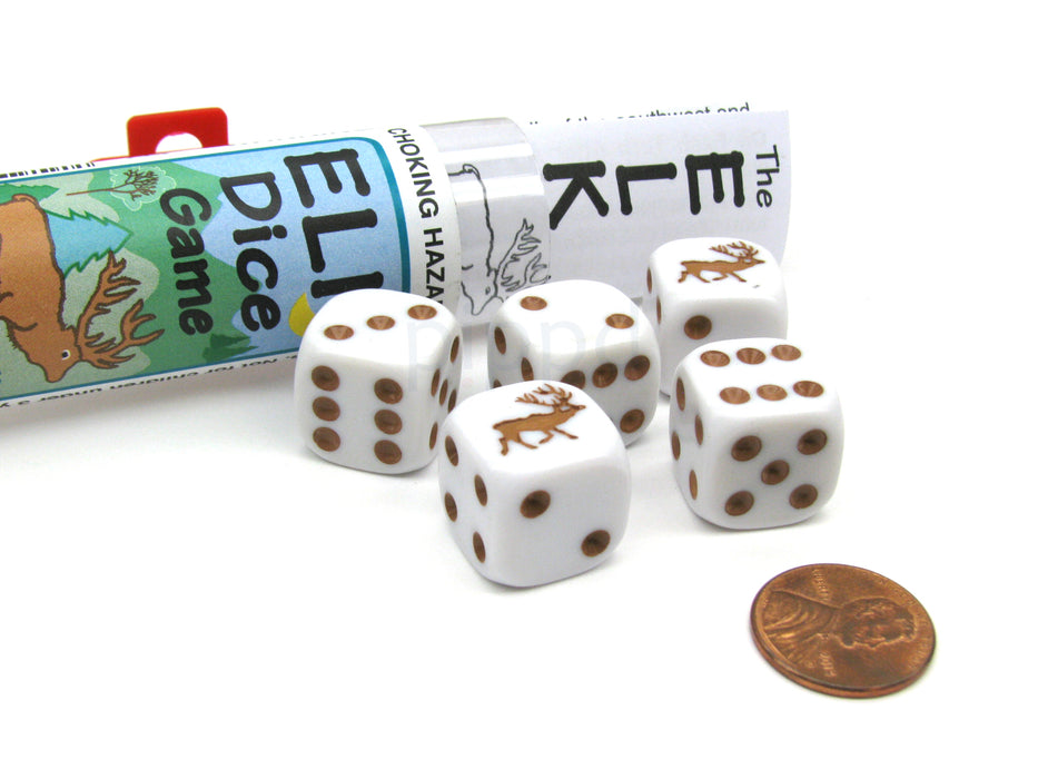 Elk Dice Game with 5 Dice Travel Tube and Gaming Instructions