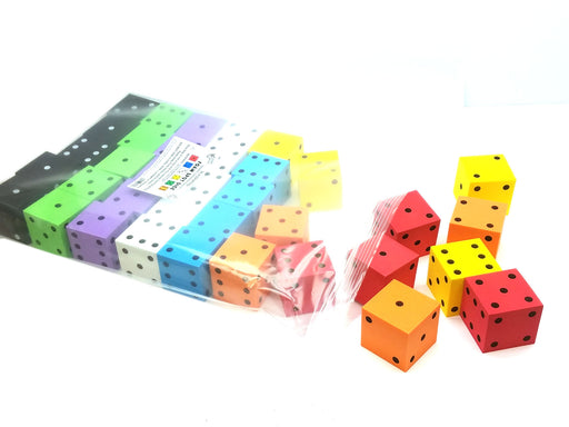 Pack of 36 D6 Large 2" 50mm Spotted 1 to 6 Foam Dice - Assorted Colors