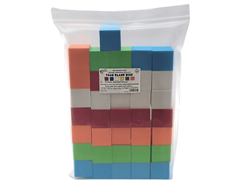 Pack of 36 D6 Large 2" 50mm Blank Foam Dice - Assorted Colors