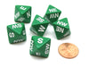 Set of 6 Compass Cardinal Direction 8 Sided Dice - Green with White Letters