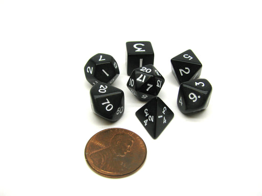 Mini Polyhedral 7 Piece Dice Set Opaque Small 11mm Die - Black with White Number