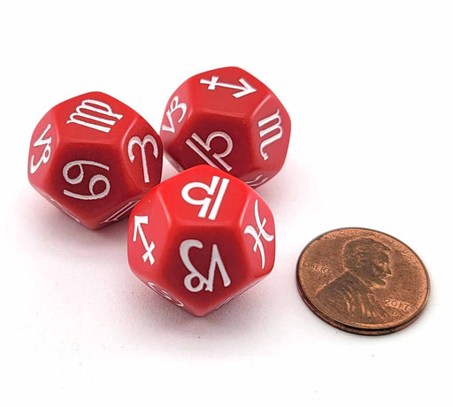 Set of 3 18mm D12 Zodiac Symbols Dice - Red