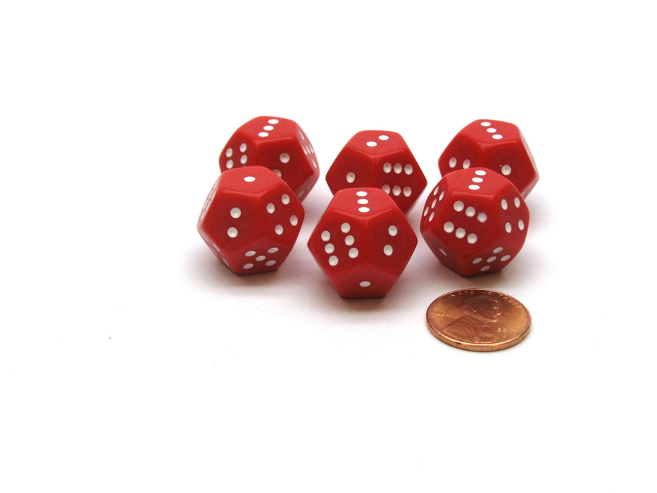Pack of 6 12-Sided D6 Spotted 1 to 6 Twice Dice - Red with White